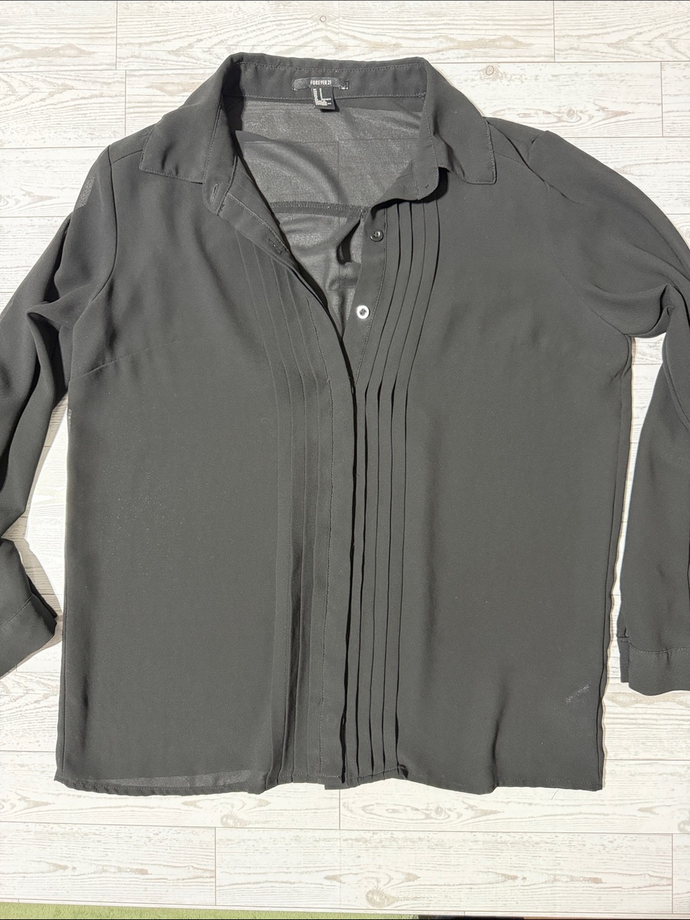 Forever 21 Black Sheer Button-Down Pintuck Blouse
